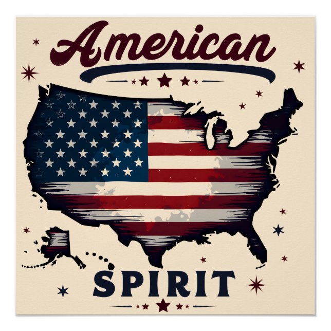 Vintage American Flag USA Map Distressed Art Poster (Front)