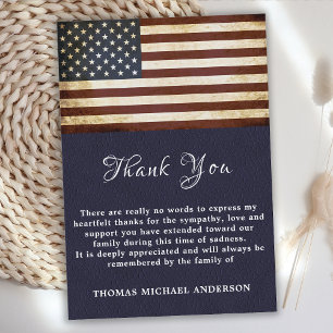 Vintage American Flag Veteran Patriotic Funeral Thank You Card