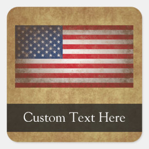 Vintage American Flag w/Custom Text Square Sticker