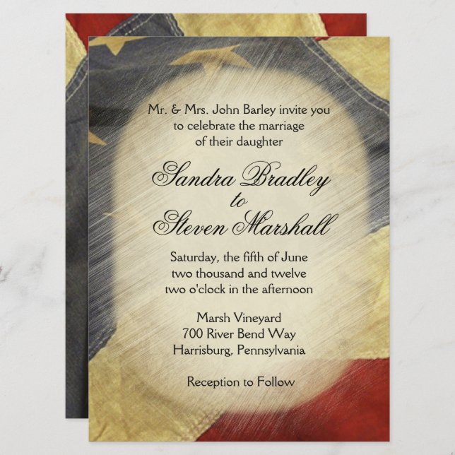 Vintage American Flag Wedding Invitations (Front/Back)