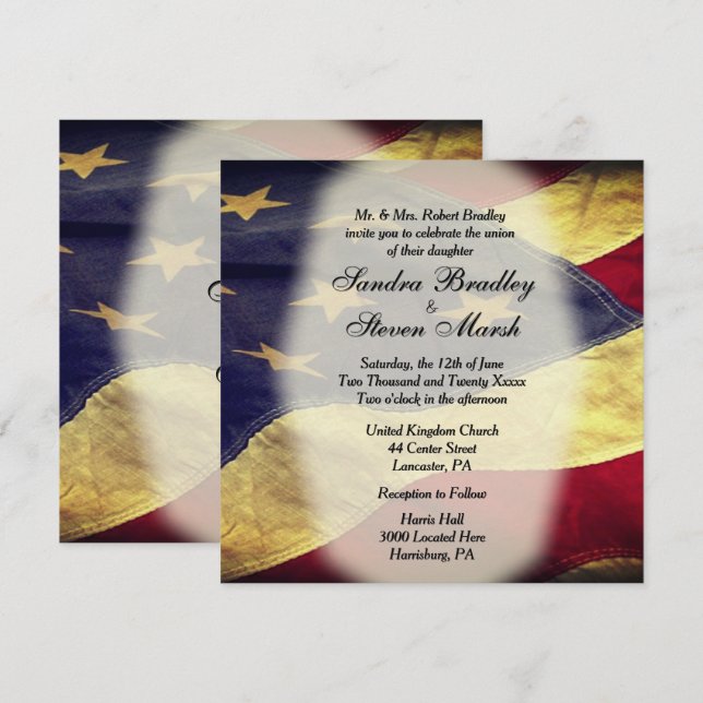 Vintage American Flag Wedding Invitations (Front/Back)