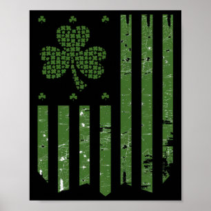 Vintage American Flag With Shamrock Design St Patr Poster