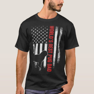 Vintage American Flag Worlds Best Pug Pugdog Dad S T-Shirt