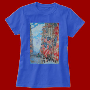 Vintage American Flags on City Street Painting T-Shirt