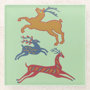 Vintage American Folk Art Deer Custom Colour Glass Coaster