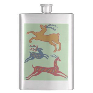 Vintage American Folk Art Deer Custom Colour Hip Flask