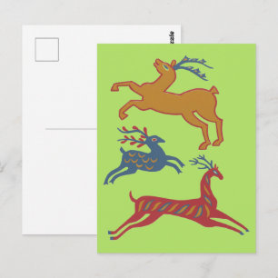 Vintage American Folk Art Deer Custom Colour Postcard