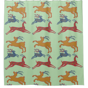 Vintage American Folk Art Deer Custom Colour Shower Curtain