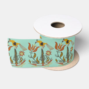 Vintage American Folk Art Tulip Bird Custom Colour Satin Ribbon