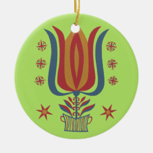 Vintage American Folk Art Tulip Floral Decor Ceramic Tree Decoration