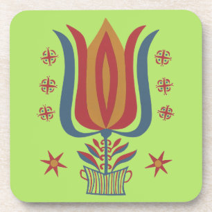Vintage American Folk Art Tulip Floral Decor Coaster