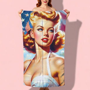 Vintage American Girl Painting Beach Towel
