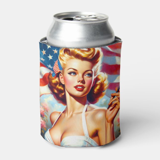 Vintage American Girl Painting Can Cooler (Can Front)