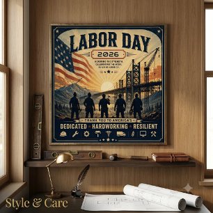 Vintage American Labour Day Worker Tribute Art Poster