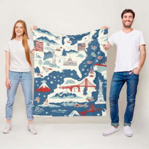 Vintage American Landmark Pattern (2) Fleece Blanket