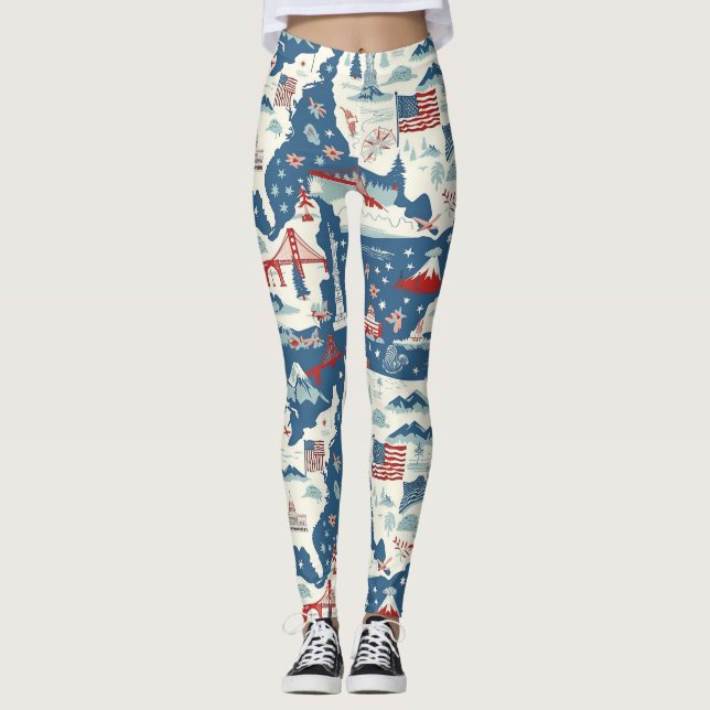 Vintage American Landmark Pattern (2) Leggings (Front)