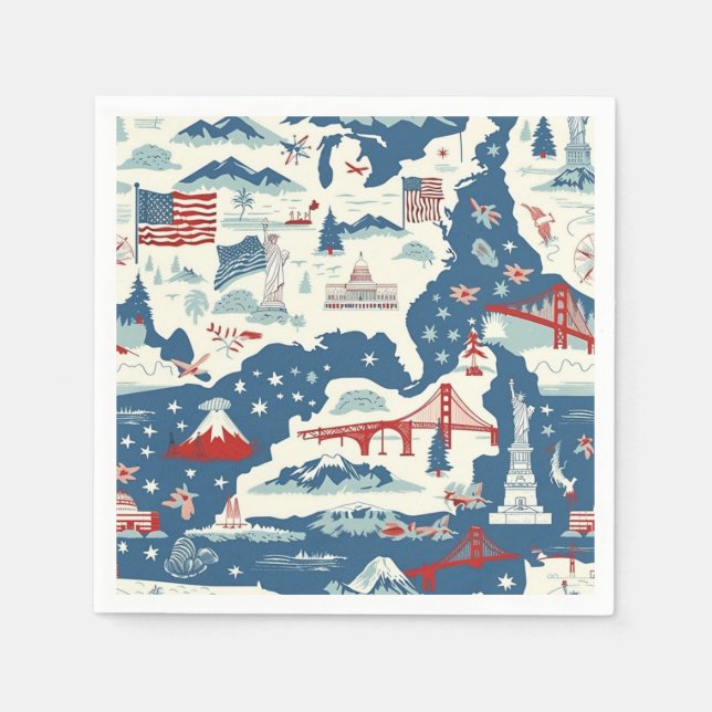 Vintage American Landmark Pattern (2) Napkin (Front)