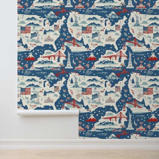 Vintage American Landmark Pattern (2) Wallpaper (Application)