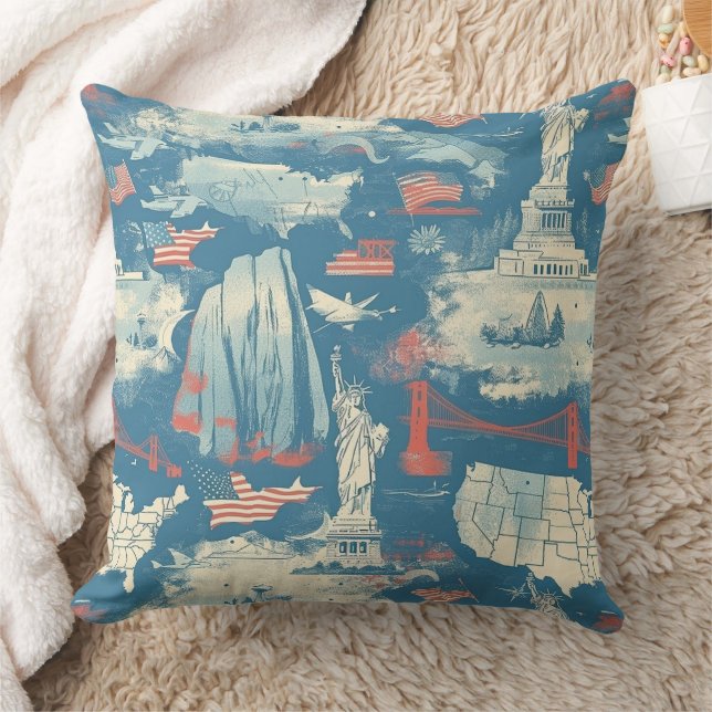 Vintage American Landmark Pattern (3) Cushion (Blanket)