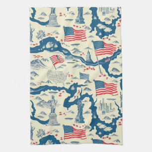 Vintage American Landmark Pattern (4) Tea Towel