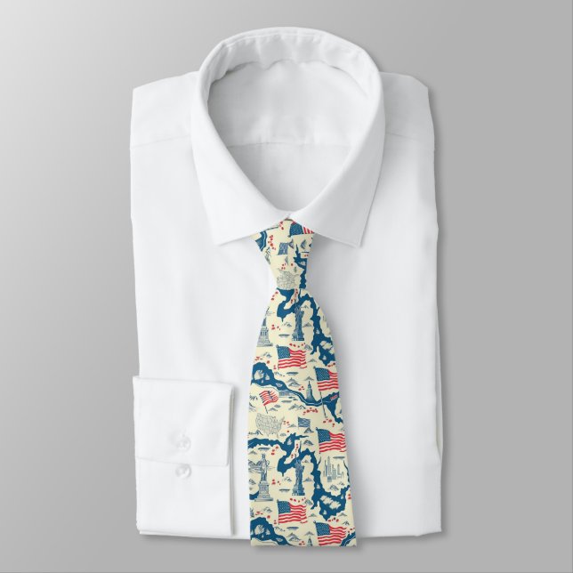 Vintage American Landmark Pattern (4) Tie (Tied)