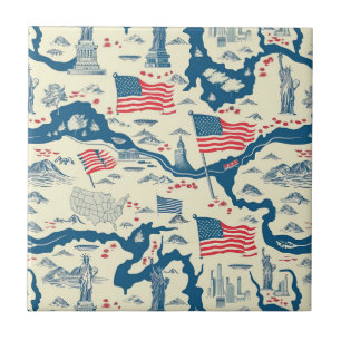 Vintage American Landmark Pattern (4) Tile