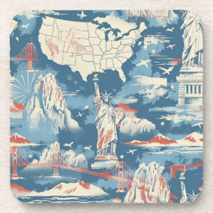 Vintage American Landmark Pattern – Liberty, USA Coaster
