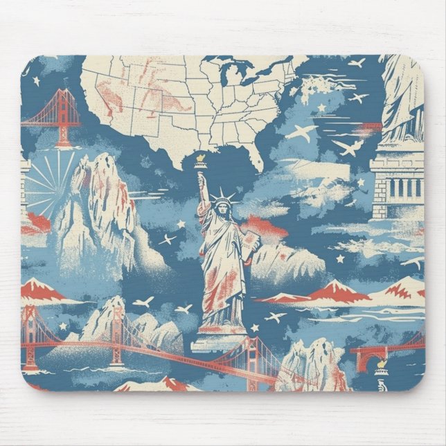 Vintage American Landmark Pattern – Liberty, USA  Mouse Pad (Front)