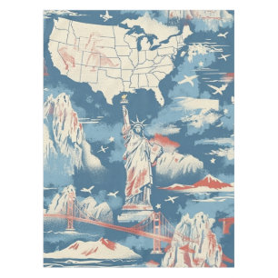 Vintage American Landmark Pattern – Liberty, USA Tablecloth