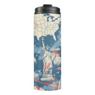 Vintage American Landmark Pattern – Liberty, USA  Thermal Tumbler