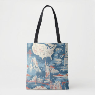 Vintage American Landmark Pattern – Liberty, USA  Tote Bag