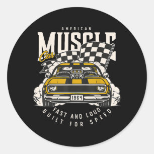 Vintage American Muscle Car Racing Flag Classic Round Sticker