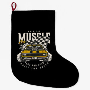 Vintage American Muscle Car Racing Flag Large Christmas Stocking