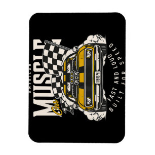 Vintage American Muscle Car Racing Flag Magnet