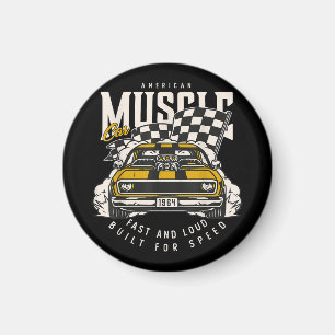 Vintage American Muscle Car Racing Flag Magnet