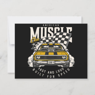 Vintage American Muscle Car Racing Flag Postcard