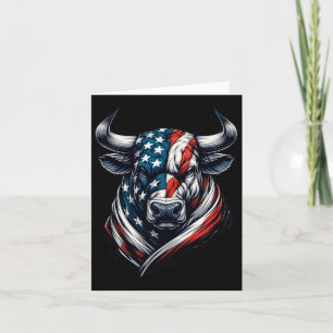 Vintage American Patriot Bull Cow 4th Of July Amer Card