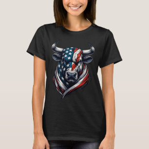 Vintage American Patriot Bull Cow 4th Of July Amer T-Shirt