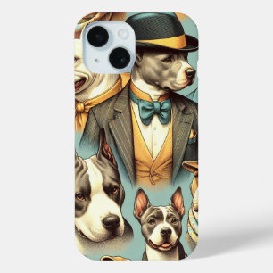 Vintage American Pit Bull Terrier Illustration iPhone 15 Case