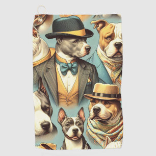 Vintage American Pit Bull Terrier Illustration Golf Towel