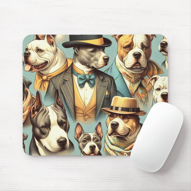 Vintage American Pit Bull Terrier Illustration Mouse Pad (With Mouse)