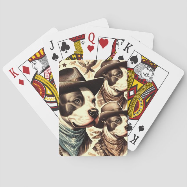 Vintage American Pit Bull Terrier Illustration Playing Cards (Back)