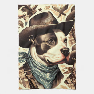 Vintage American Pit Bull Terrier Illustration Tea Towel