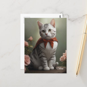 Vintage American Shorthair Kitten with Roses Postcard