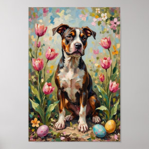 Vintage American Staffordshire Terrier Easter Art Poster
