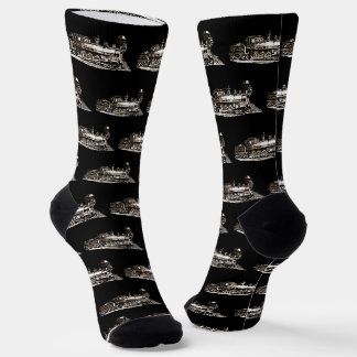 Vintage American Steam Train Locomotive on Black Socks