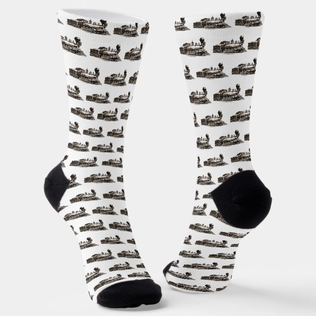 Vintage American Steam Train Locomotive on White   Socks (Angled)