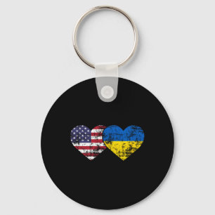 Vintage American Ukrainian Flags Hearts Love Usa U Key Ring