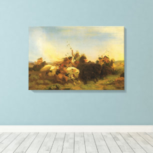 Vintage American West Art, Buffalo Hunt by Wimar Canvas Print
