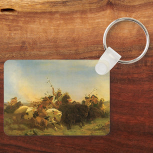Vintage American West Art, Buffalo Hunt by Wimar Key Ring